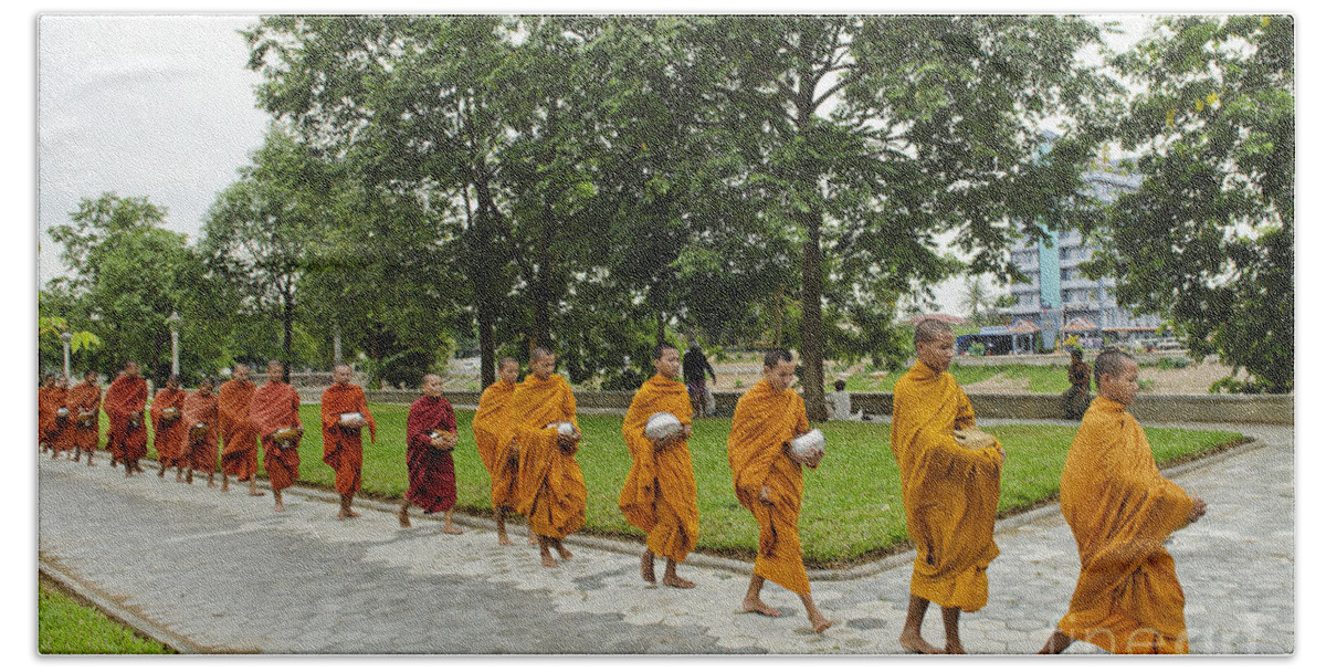Battambang Bath Towel featuring the photograph Buddhist Monks In Battambang Cambodia #2 by JM Travel Photography