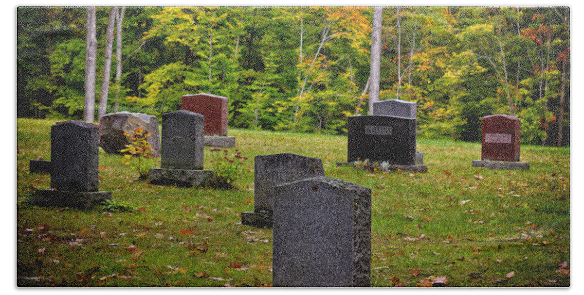 Cemetery Bath Towel featuring the photograph Country cemetery in the fall #2 by Les Palenik