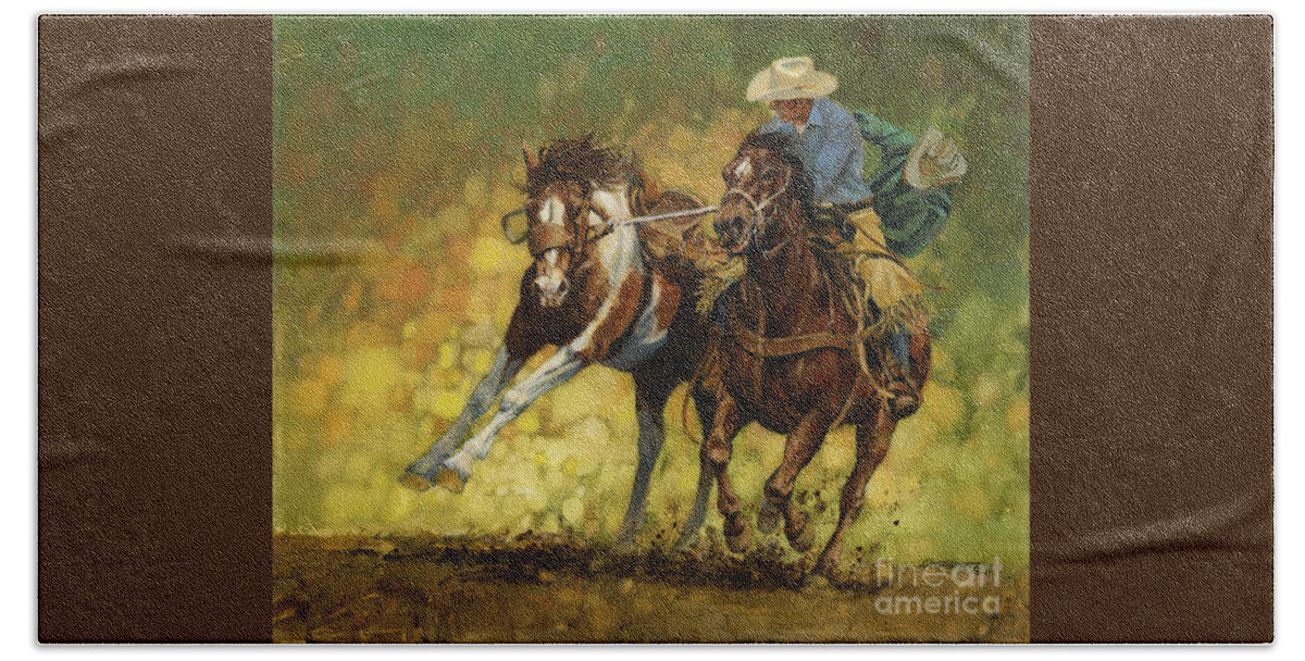 Don Langeneckert Bath Sheet featuring the painting Rodeo Pickup by Don Langeneckert