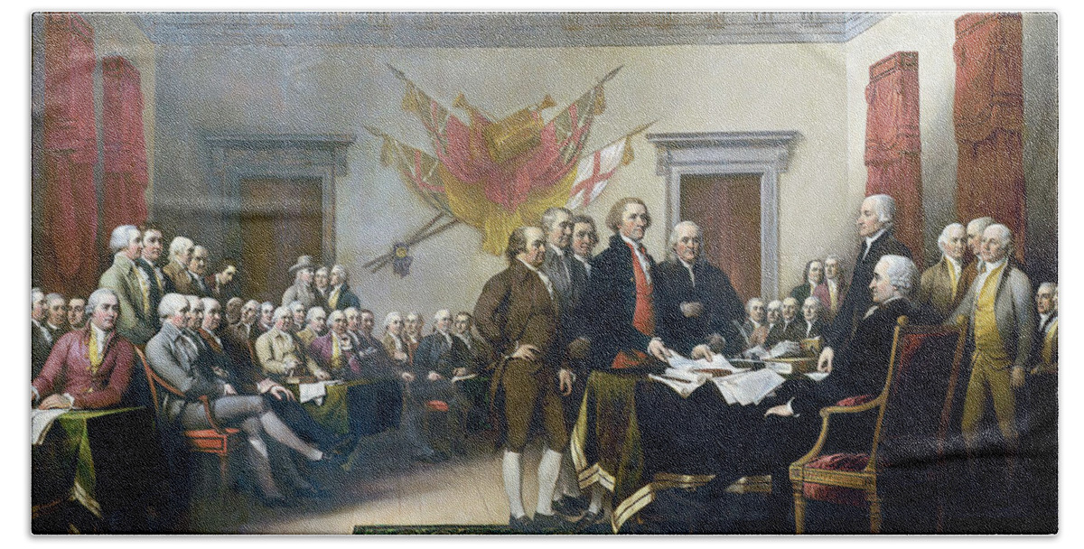 John Trumbull Bath Towel featuring the painting Declaration of Independence #5 by John Trumbull