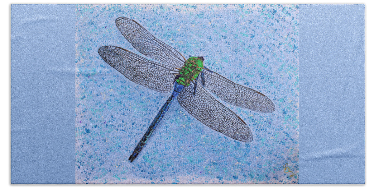 Dragonfly Hand Towel featuring the painting Dragonfly by Deborah Boyd