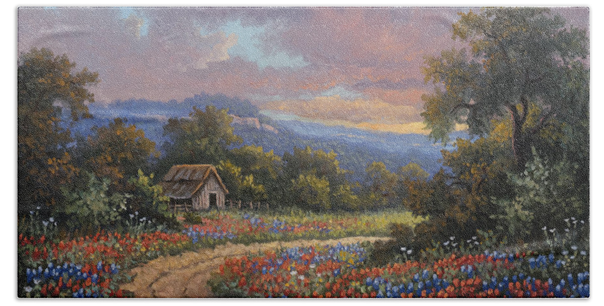 Texas Bluebonnets Bath Towel featuring the painting Evening Medley #2 by Kyle Wood