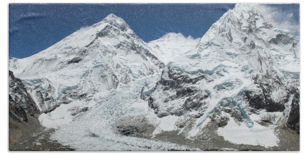 000 Feet Hand Towel featuring the photograph Everest - Khumbu Icefall, Nepal #2 by Peter McBride