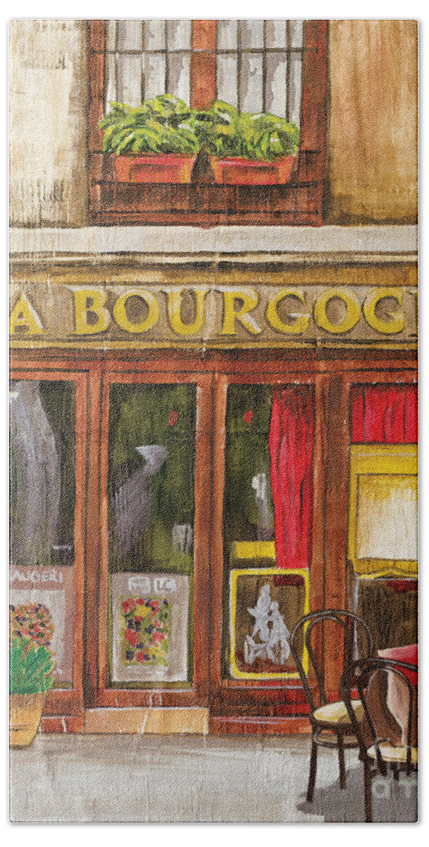 Restaurant Hand Towel featuring the painting French Storefront 1 by Debbie DeWitt