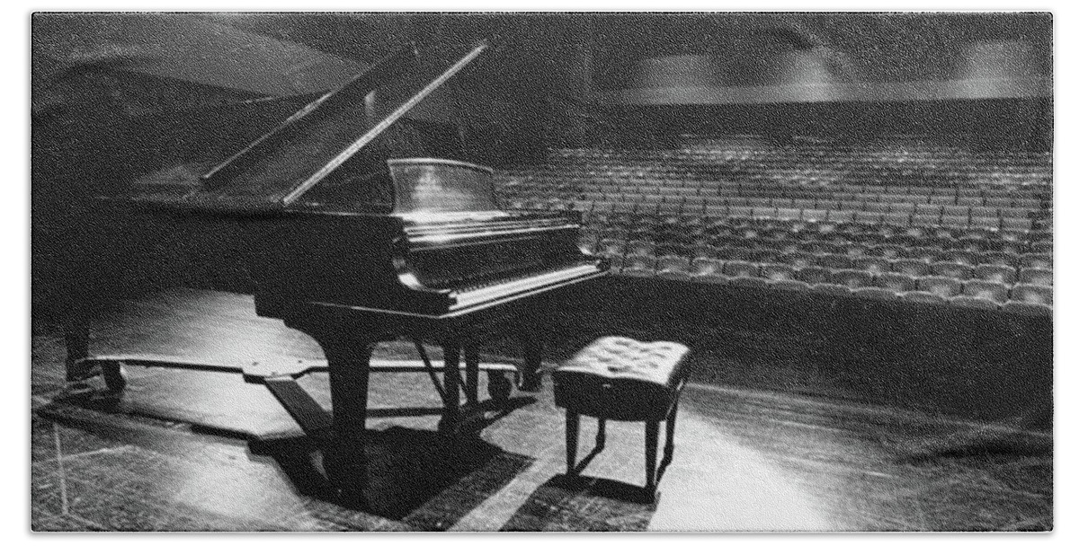 Photography Bath Towel featuring the photograph Grand Piano On A Concert Hall Stage #2 by Panoramic Images
