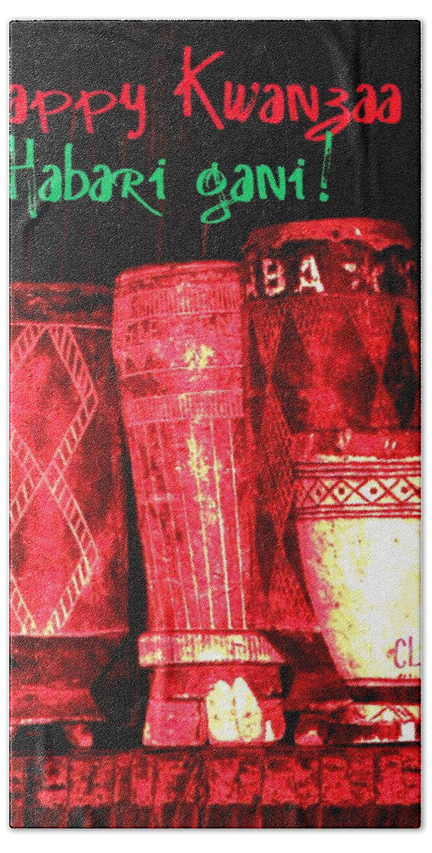 Happy Kwanzaa Bath Towel featuring the photograph Happy Kwanzaa Habari Gani #1 by Cleaster Cotton