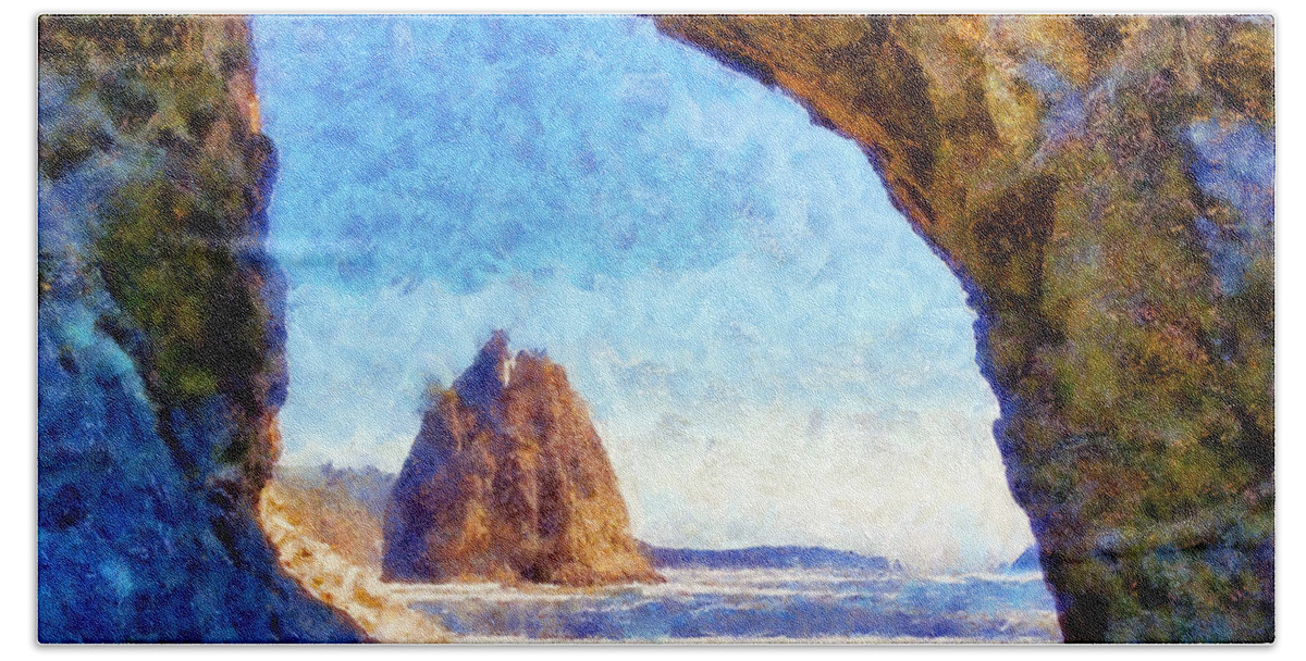 Rialto Beach Bath Towel featuring the digital art Hole In The Wall #2 by Kaylee Mason