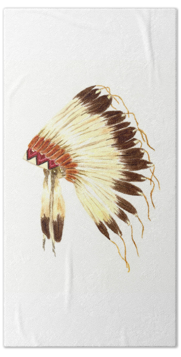 Ative American Indian Hand Towel featuring the painting Lakota Headdress by Michael Vigliotti