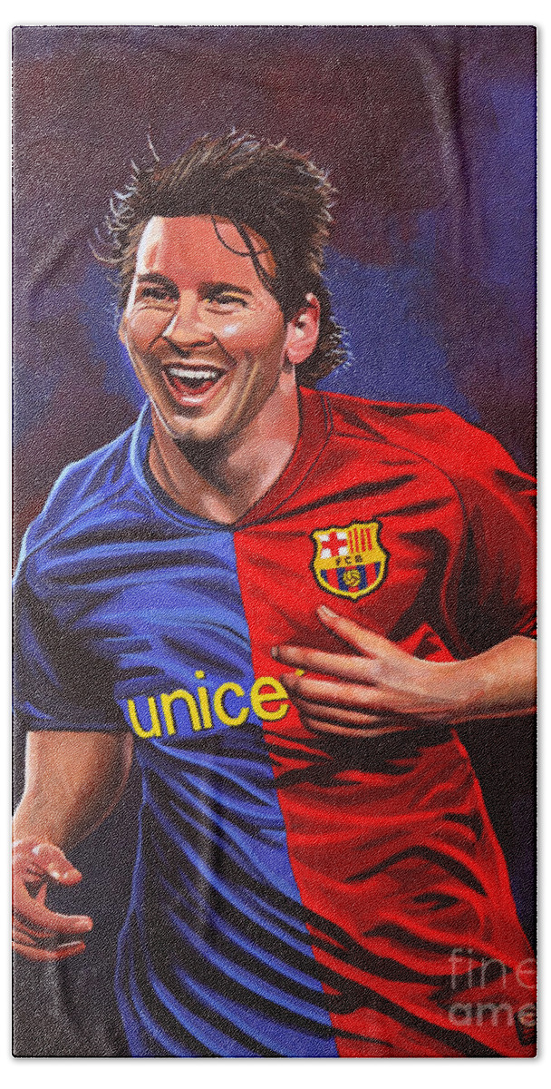 Lionel Messi Hand Towel featuring the painting Lionel Messi #2 by Paul Meijering