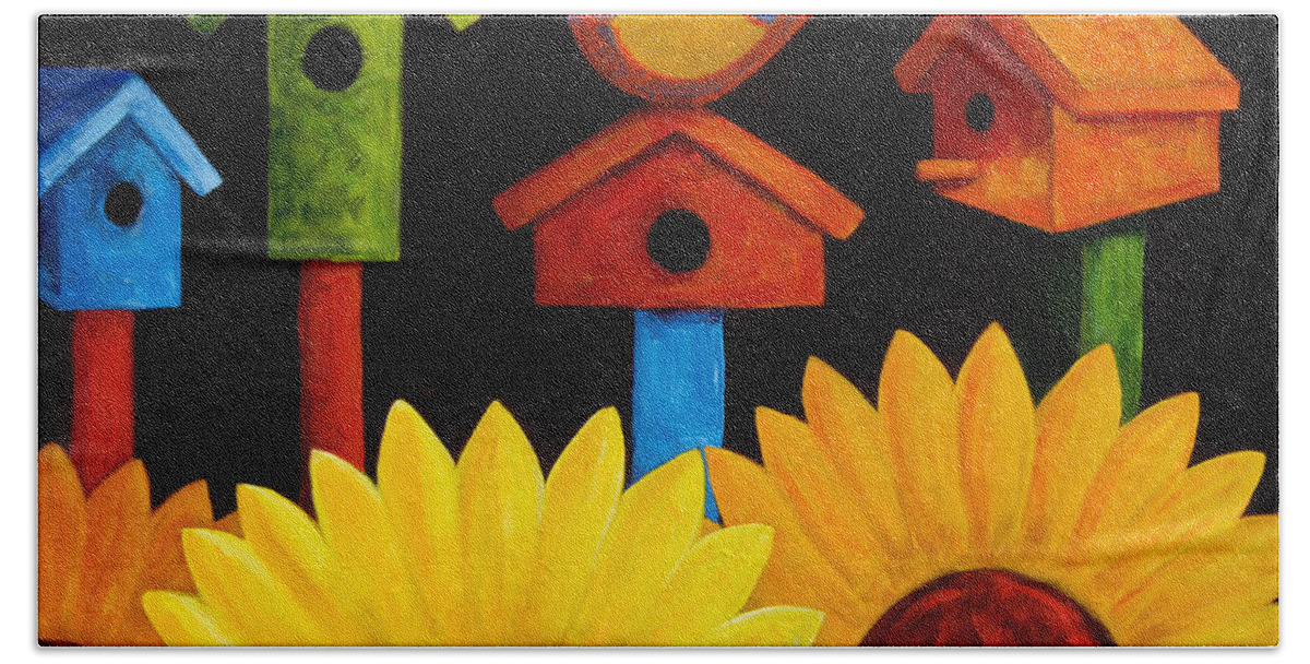 Birds Hand Towel featuring the painting Midnight Garden by Oscar Ortiz