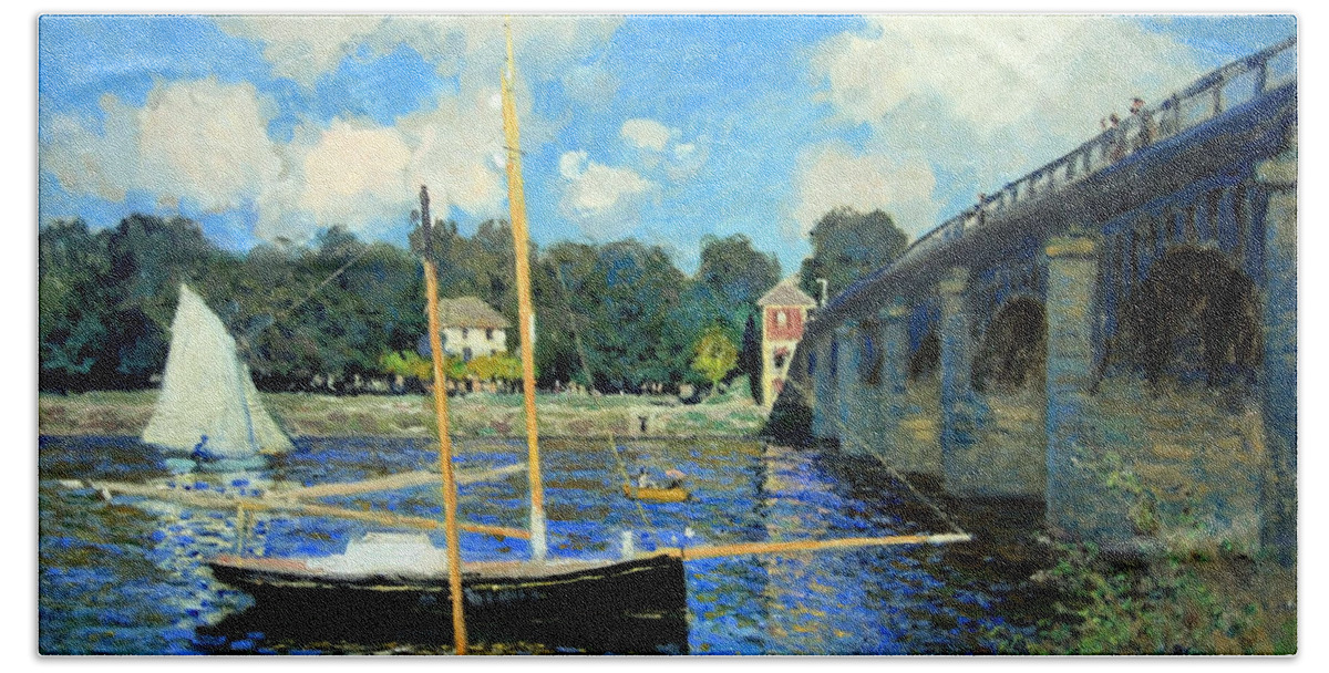 The Bridge At Argenteuil Bath Towel featuring the photograph Monet's The Bridge At Argenteuil #2 by Cora Wandel