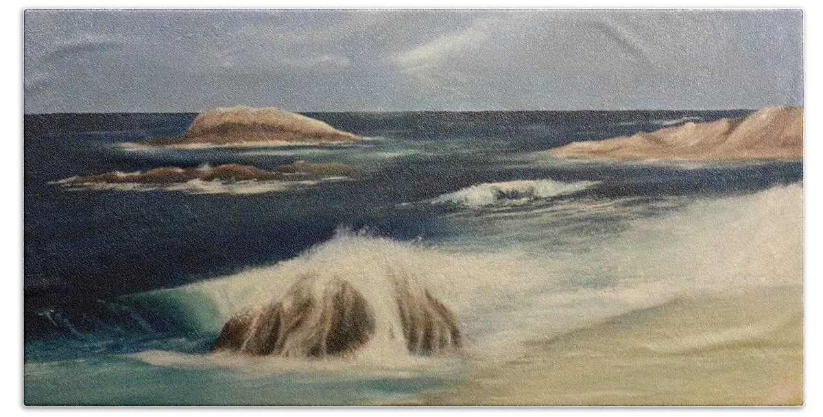 Monterey Coast Hand Towel featuring the painting Monterey Coast #2 by Bev Conover