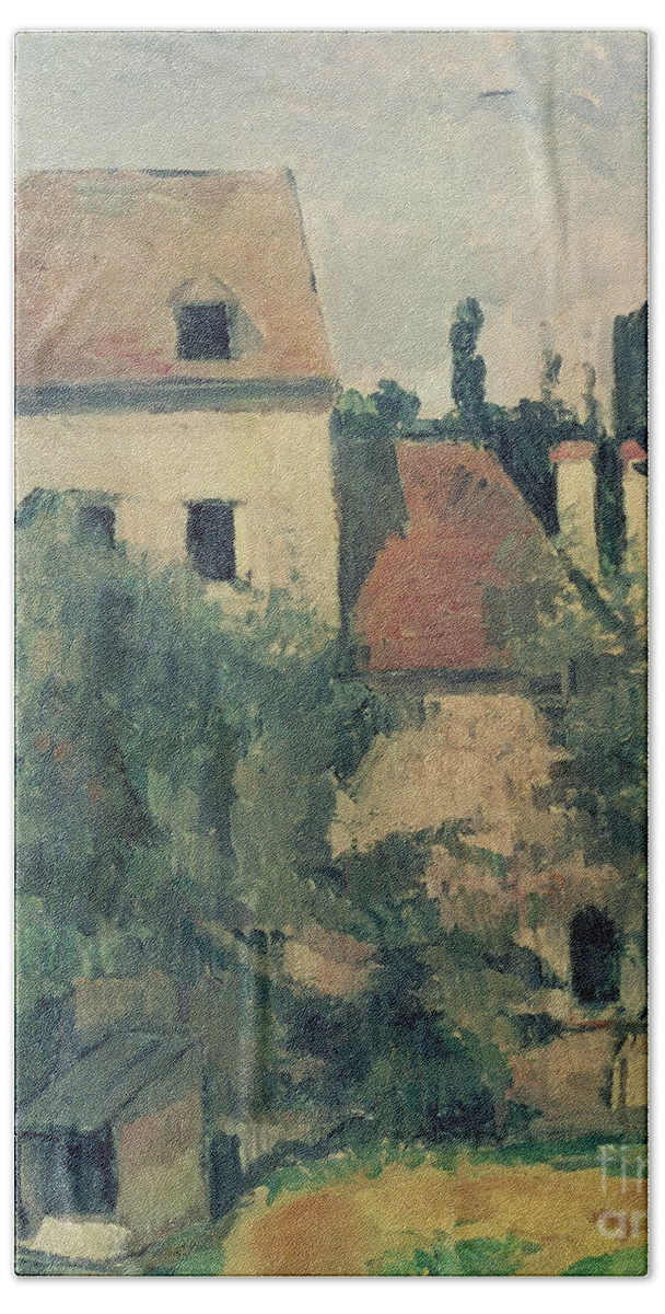 Landscape; Post-impressionist; France Hand Towel featuring the painting Moulin de la Couleuvre at Pontoise by Paul Cezanne