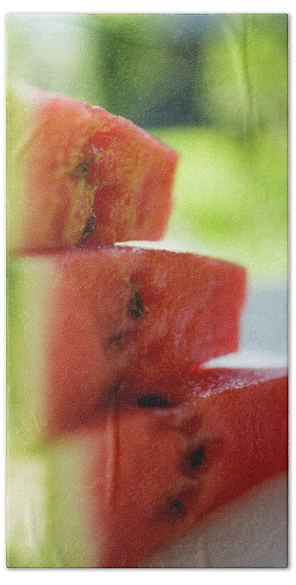 Bowler Hat Bath Towel featuring the photograph Pieces Of Watermelon #2 by Foodcollection