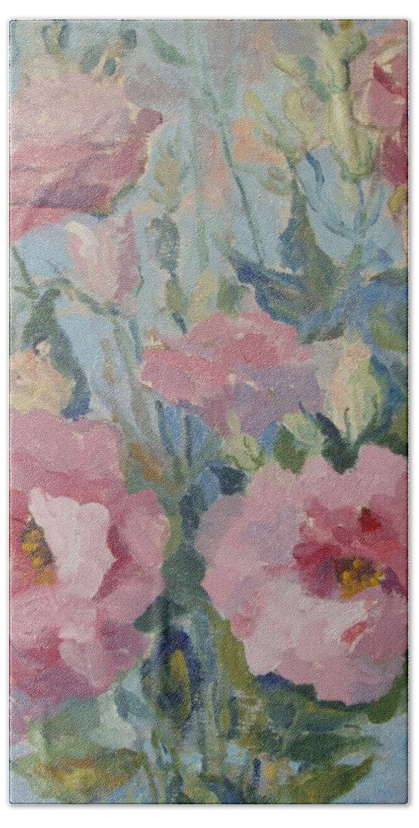 Pink Crinkly Pink Petals Bath Towel featuring the painting Pink Lisianthus 2014 by Elinor Fletcher