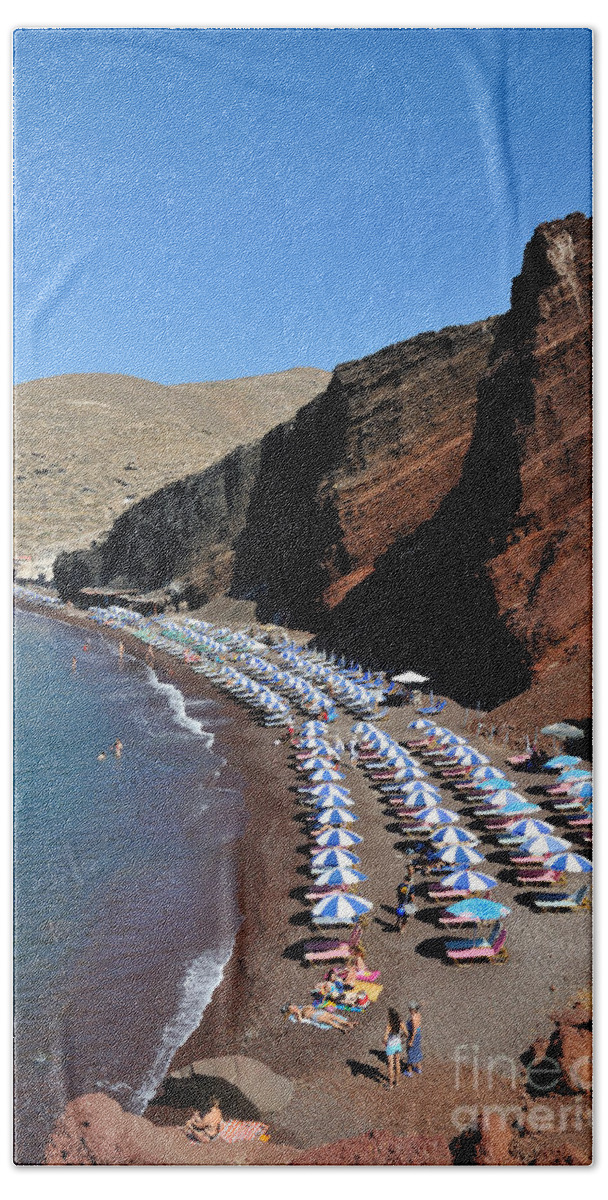 Santorini Bath Towel featuring the photograph Red beach #1 by George Atsametakis
