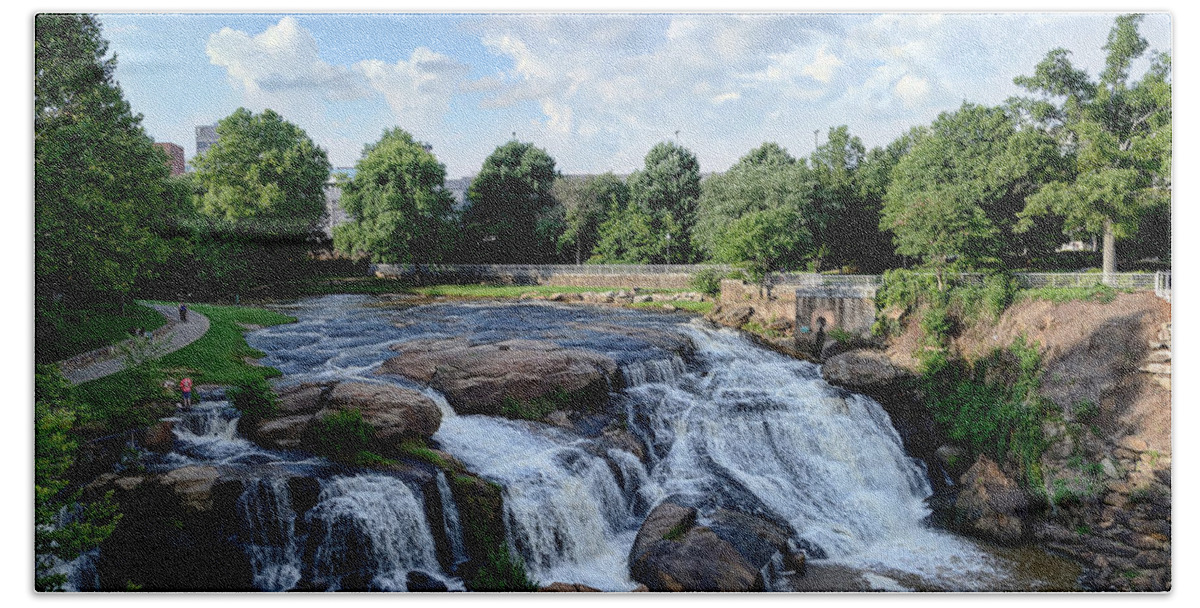 Reedy Hand Towel featuring the photograph Reedy River Falls #2 by David Hart