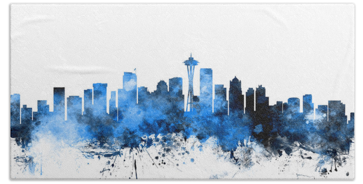 United States Hand Towel featuring the digital art Seattle Washington Skyline by Michael Tompsett