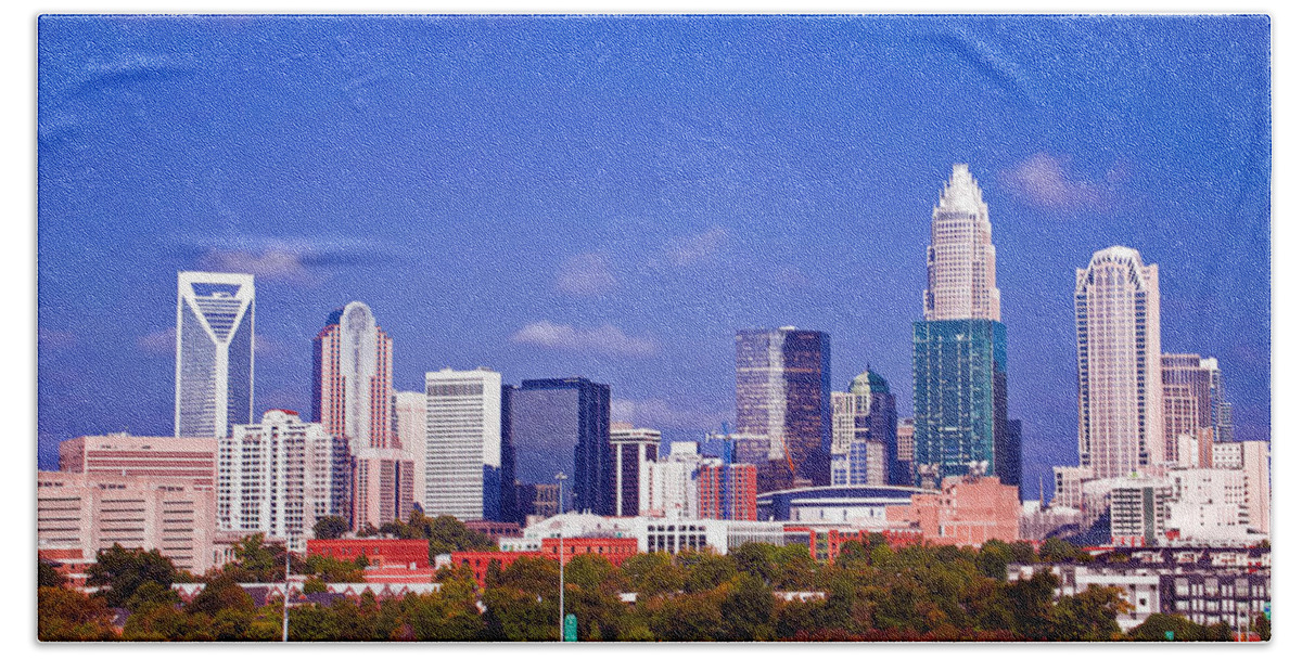 North Hand Towel featuring the photograph Skyline of uptown Charlotte North Carolina at night #2 by Alex Grichenko