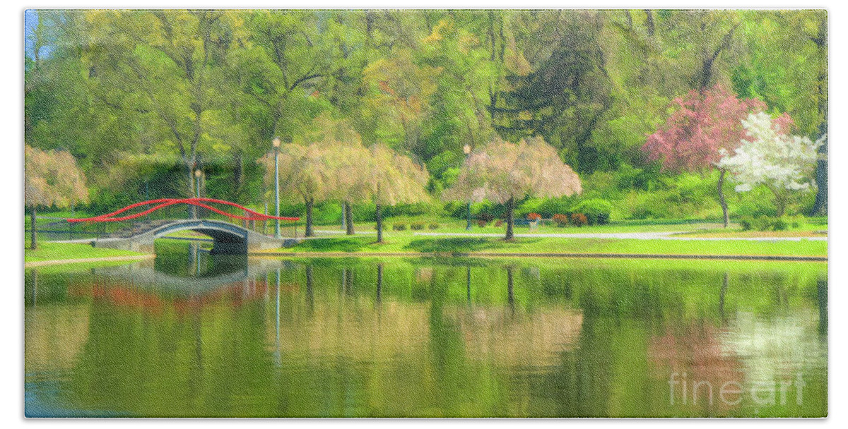 Lakes Bath Towel featuring the photograph Springtime Reflections by Geoff Crego