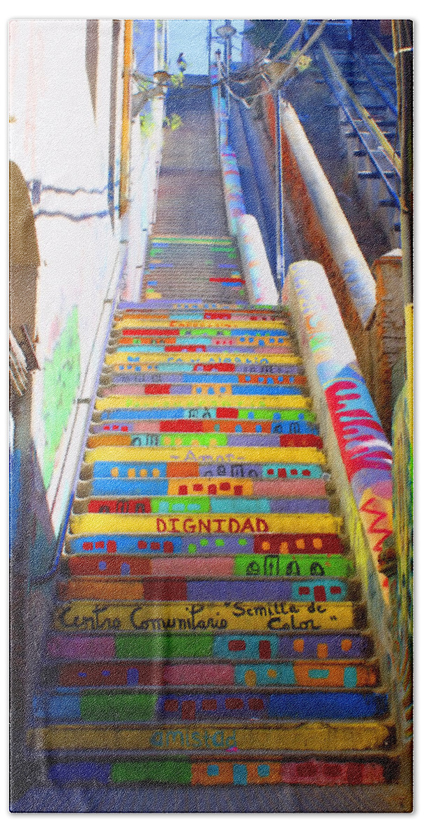 Valparaiso Bath Towel featuring the photograph Stairway to Heaven Valparaiso Chile by Kurt Van Wagner