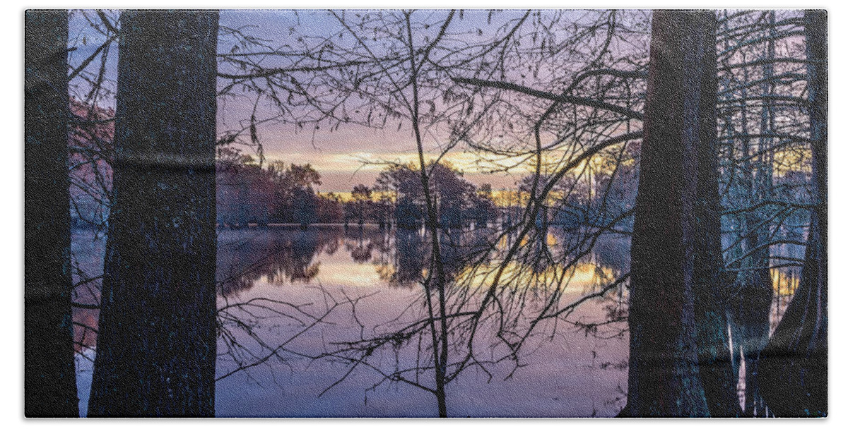 Steinhagen Reservoir Hand Towel featuring the photograph Swamp Sunrise #2 by David Morefield