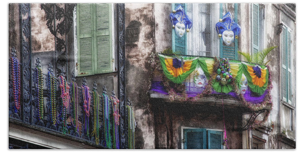 Mardi Gras Bath Sheet featuring the photograph The French Quarter during Mardi Gras #1 by Mountain Dreams