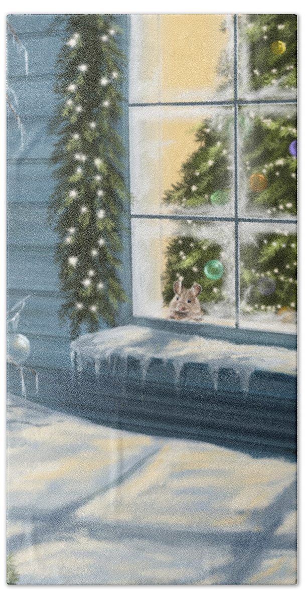 Christmas Hand Towel featuring the painting Waiting... #1 by Veronica Minozzi