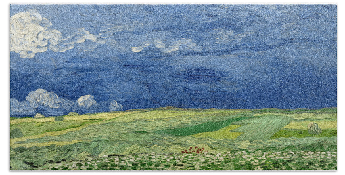 Vincent Van Gogh Bath Towel featuring the painting Wheatfield Under Thunderclouds #2 by Vincent Van Gogh