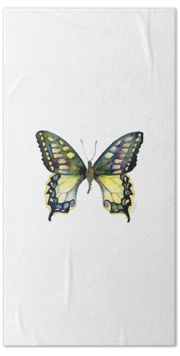 Blue Hand Towel featuring the painting 20 Old World Swallowtail Butterfly by Amy Kirkpatrick