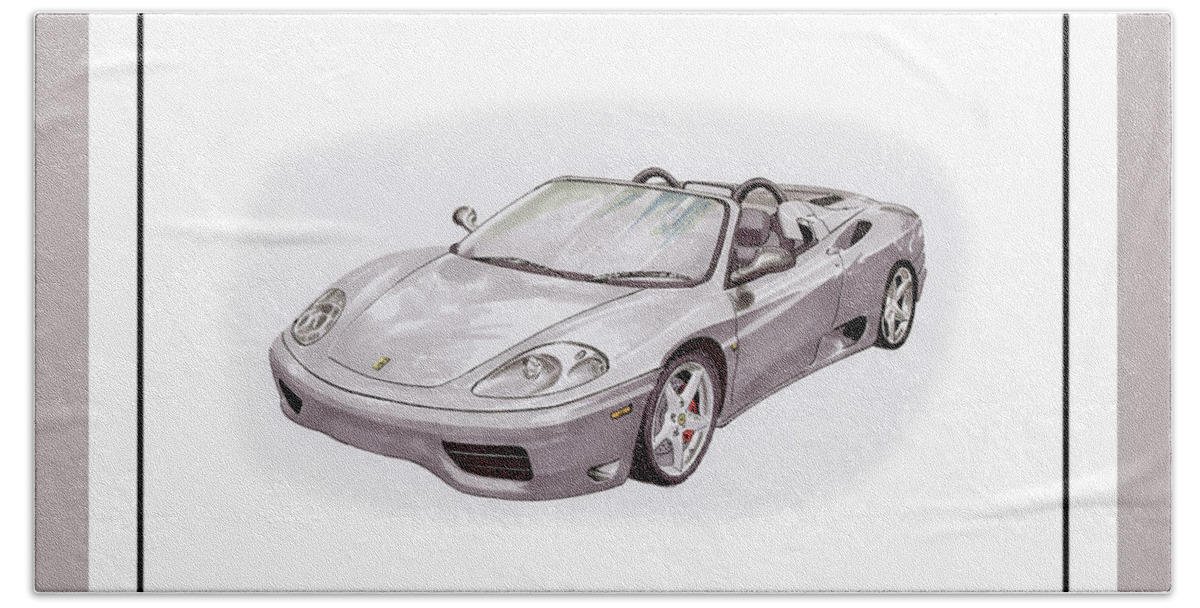 2001 Silver Ferrari Hand Towel featuring the painting Ferrari 360 Modena Spyder by Jack Pumphrey