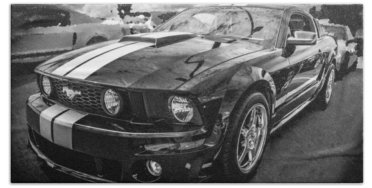 2008 Mustang Bath Towel featuring the photograph 2008 Ford Shelby Mustang with the Roush Stage 2 Package BW by Rich Franco