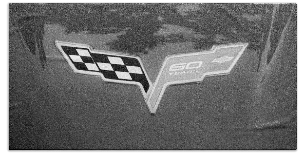 2013 Chevrolet Corvette Hand Towel featuring the photograph 2013 Corvette Hood Logo Painted BW by Rich Franco
