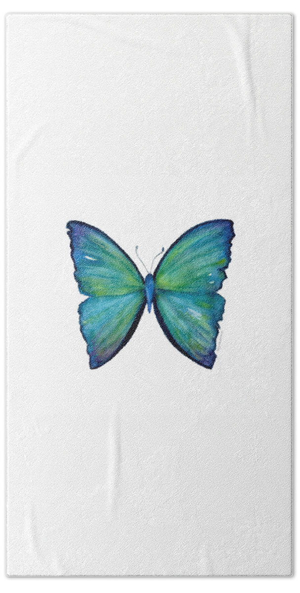 Blue Hand Towel featuring the painting 21 Blue Aega Butterfly by Amy Kirkpatrick