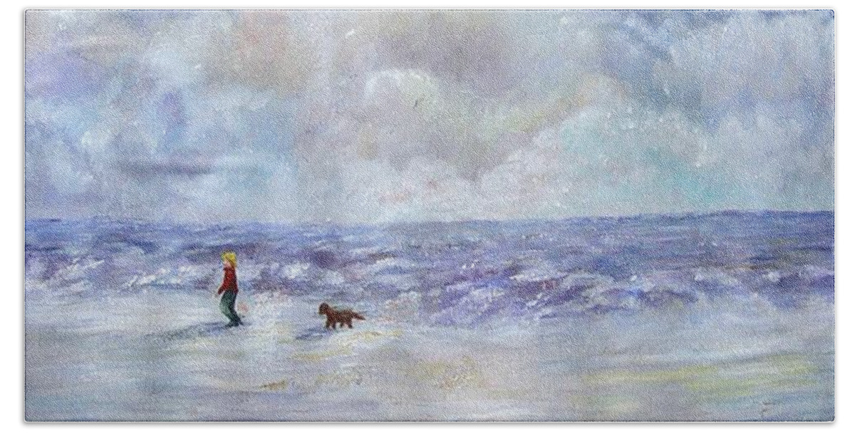 Ocean Bath Towel featuring the painting 34th St. Beach by Loretta Luglio