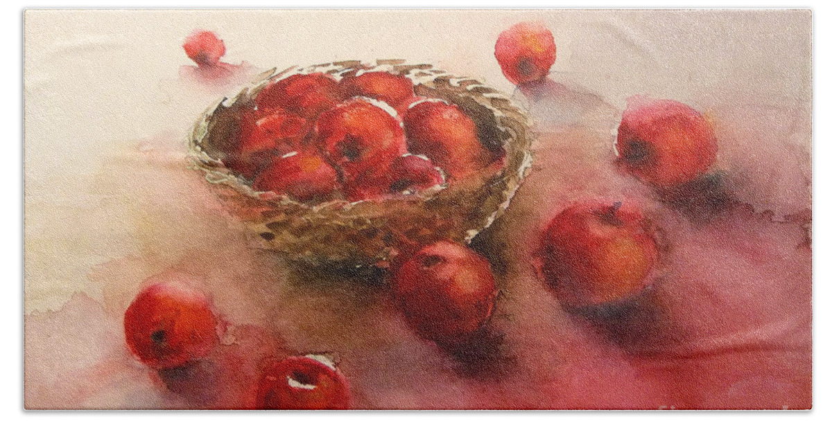 Apple Hand Towel featuring the painting Apples Apples #3 by Yoshiko Mishina