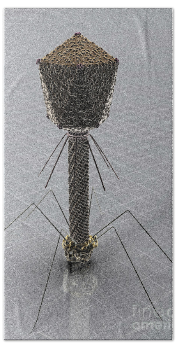 3d Visualisation Hand Towel featuring the photograph Bacteriophage #3 by Science Picture Co