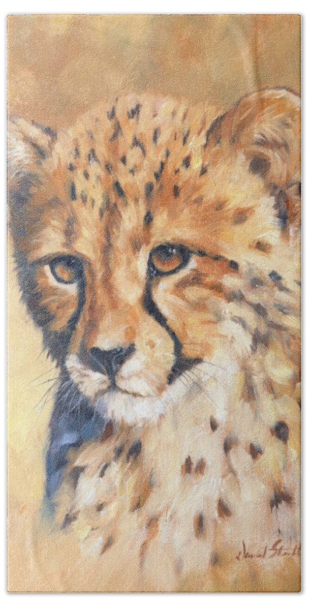 Cheetah Bath Sheet featuring the painting Cheetah Cub #3 by David Stribbling