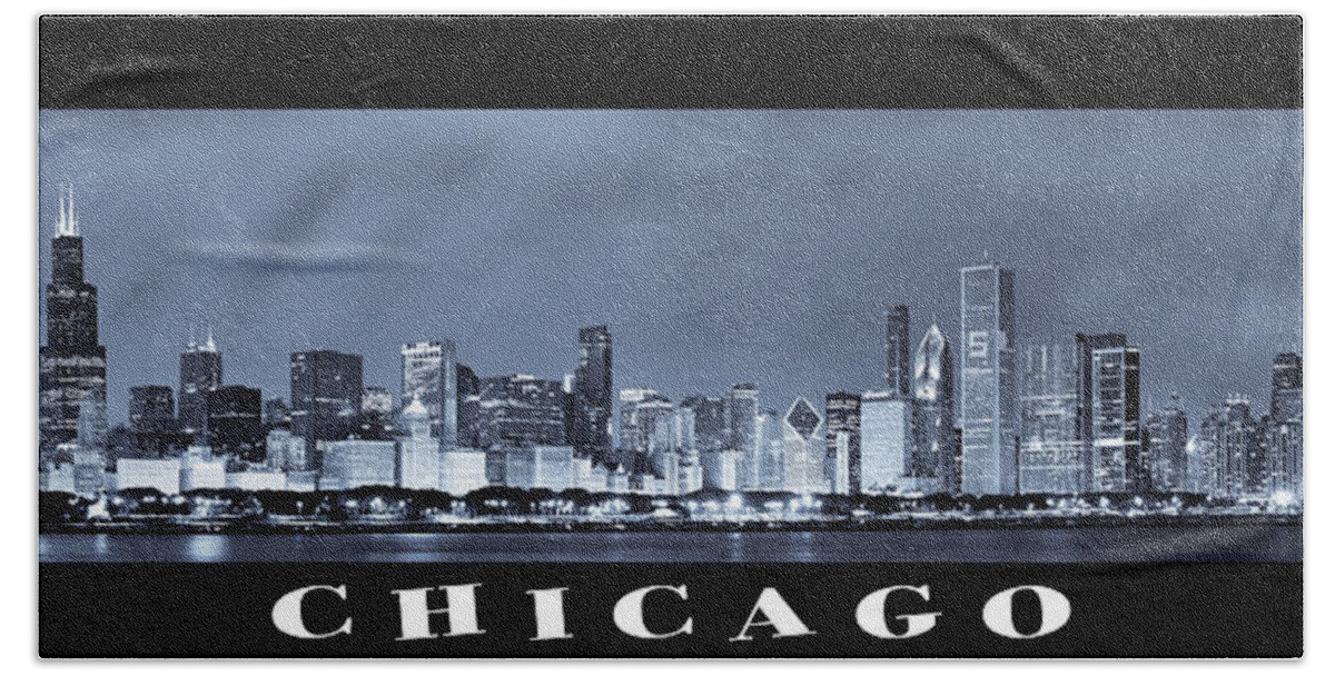 Chicago Skyline Bath Towel featuring the photograph Chicago Skyline at Night #3 by Sebastian Musial