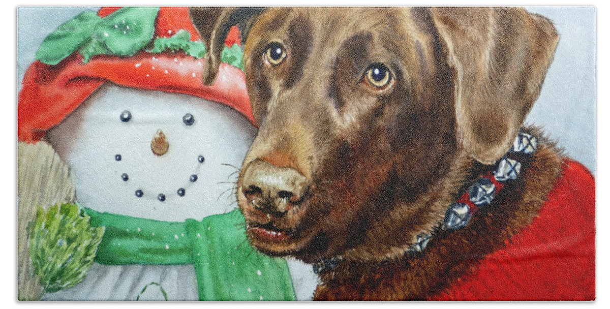 Labrador Hand Towel featuring the painting Christmas #2 by Irina Sztukowski