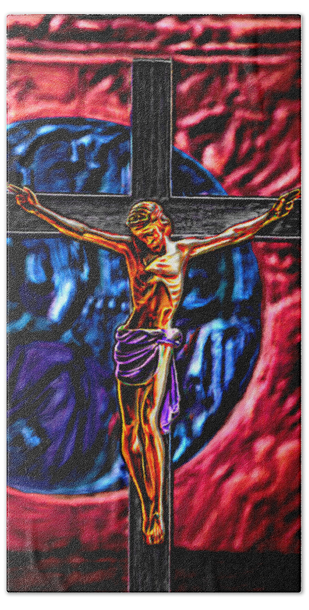Nutting Bath Towel featuring the painting Christs Crucifixion #4 by Bruce Nutting