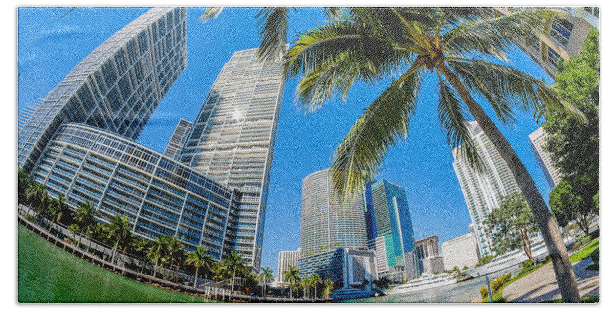 Architecture Bath Towel featuring the photograph Downtown Miami Brickell Fisheye #3 by Raul Rodriguez