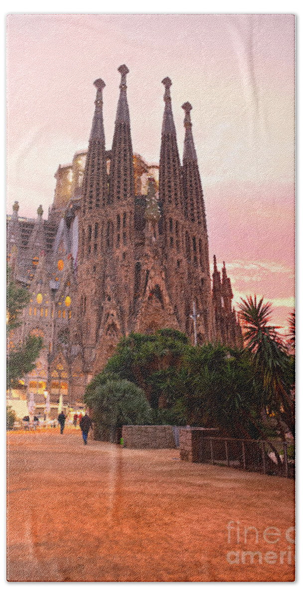 Architecture Bath Towel featuring the photograph La Sagrada Familia - Barcelona #3 by Luciano Mortula