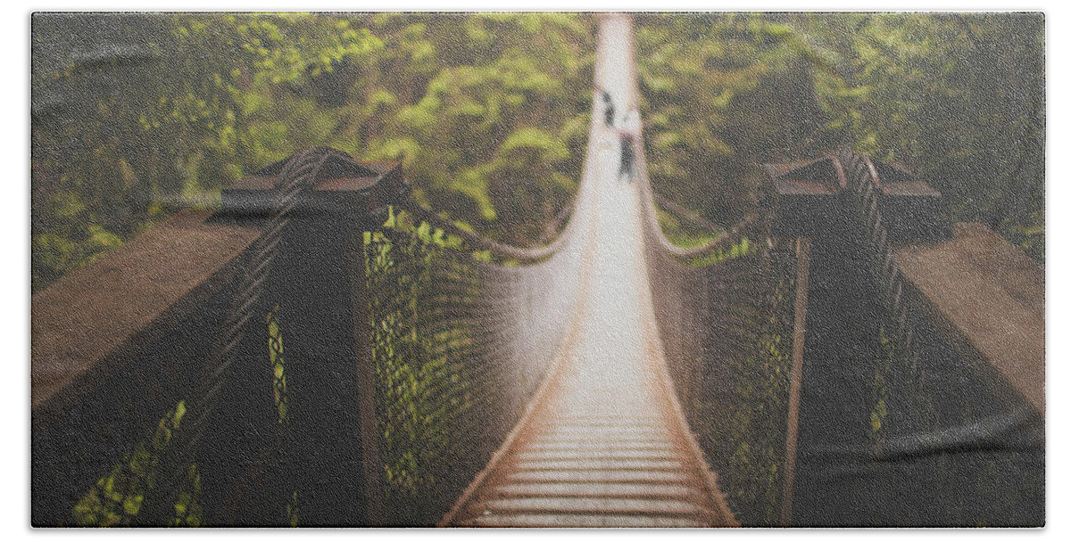 Woods Hand Towel featuring the photograph Lynn Canyon Suspension Bridge #3 by Christopher Kimmel