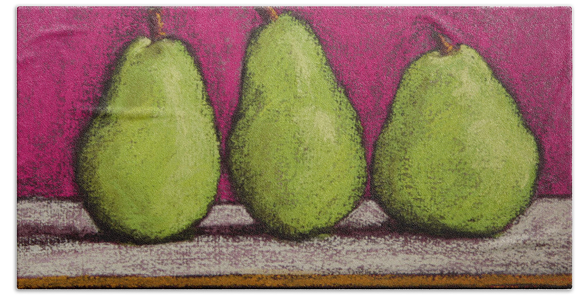 Magenta Bath Towel featuring the pastel 3 Pears Magenta by Marna Edwards Flavell