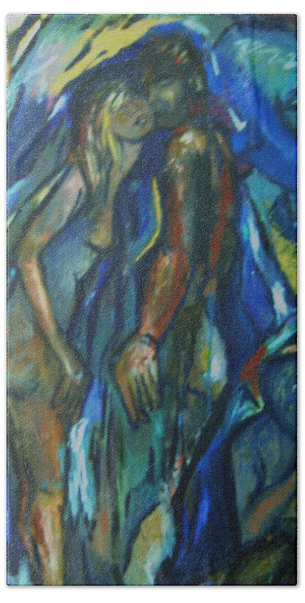 Figures Bath Towel featuring the painting Punchy by Dawn Fisher