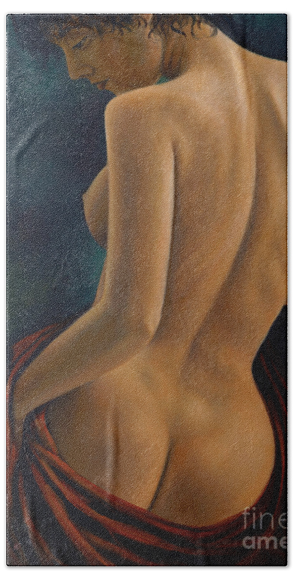 Red-silk Bath Towel featuring the painting Red Silk by Ricardo Chavez-Mendez