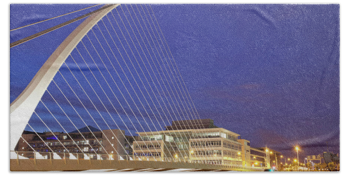 Photography Hand Towel featuring the photograph Samuel Beckett Bridge At Dusk, Liffey #3 by Panoramic Images