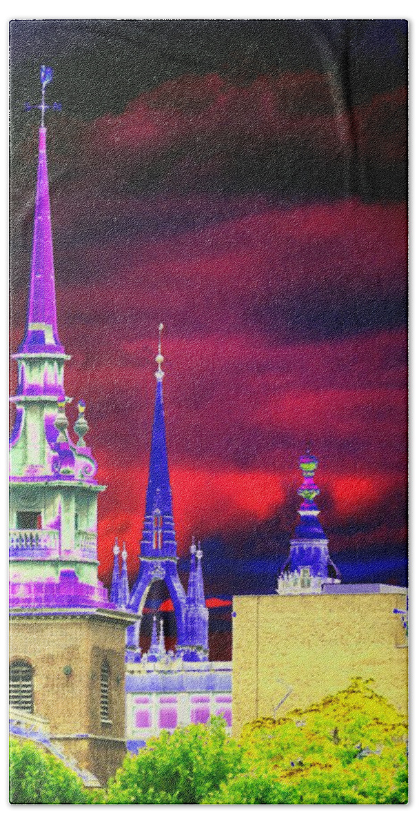 Psychedelic Hand Towel featuring the photograph 3 Spires by Richard Henne