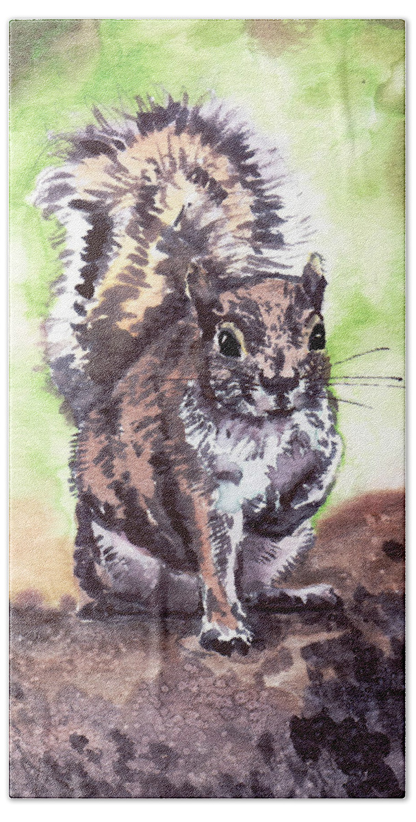 Squirrel Bath Towel featuring the painting Squirrel by Masha Batkova